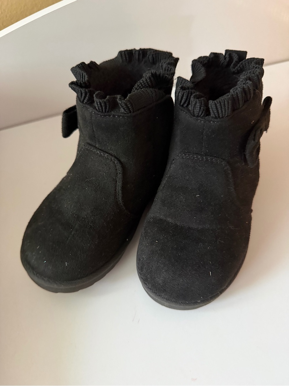 wonder nation Black Ruffle Ankle Boots for Kids